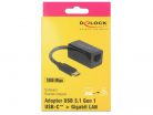 DeLock SuperSpeed USB (USB 3.1 Gen 1) with USB Type-C™ male > Gigabit LAN 10/100/1000 Mbps compact Black Adapter