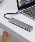 FIXED Multiport hub, USB-C, 2x USB 3.0, 2x USB-C, MicroSD, HDMI, PD 87W, alumínium