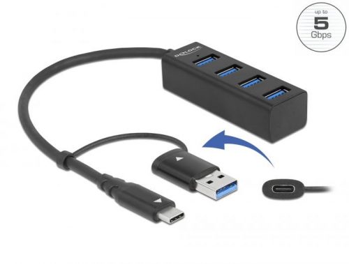 DeLock 4 Port USB 3.2 Gen 1 Hub with USB Type-C or USB Type-A connector