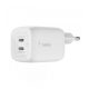 Belkin BoostCharge Dual USB-C PD GaN Wall Charger 65W White