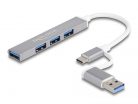 DeLock 4 Port Slim USB Hub with USB Type-C or USB Type-A to 3xUSB 2.0 Type-A female + 1 x USB 5 Gbps Type-A female Grey