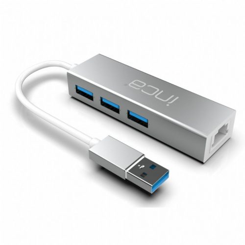 INCA IUSB-03T Hub X4 USB 3.0 + Ethernet RJ45 10/100/1000 Multiplexer Aluminium Silver