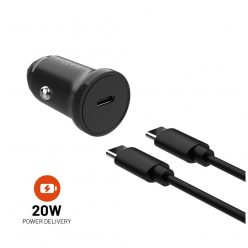   FIXED USB-C 12/24V-os autós töltő, 20W, PD3.0, 1 m USB-C kábellel, fekete