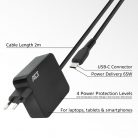 ACT USB-C laptop wall charger 65W with Power Delivery profiles 2m Black