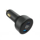 Gembird 2-Port USB Car Fast Charger Type-C PD LCD 65W Black