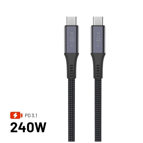 FIXED USB-C/USB-C adat- és töltőkábel FIXDBP-CC12-GR fonott szövet borítás, USB4 gen2 20Gbps 4K 60Hz max 240W 1,2m, szürke