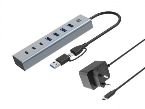 Conceptronic  HUBBIES20GP 7-Port USB 3.0 Hub with Power Adapter Grey