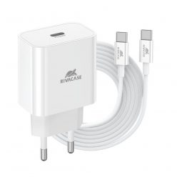   RivaCase RivaPower PS4101 WD4 EU Wall Charger 20W PD 3.0/ 1 USB-C with USB-C/USB-C Cable White