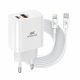 RivaCase RivaPower PS4102 WD5 EU Wall Charger PD20W + QC3.0, USB-A + USB-C with USB-C/Lightning cable White