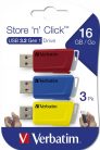 Verbatim 16GB Store ''n'' Click USB 3.2 Red/Blue/Yellow (3db)