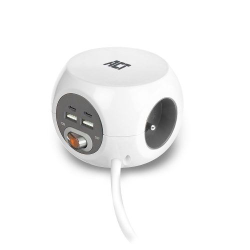 ACT Power Strip Cube E Socket Hálózati Elosztó Kapcsolóval 3DIN 1,5m White