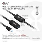 Club3D USB 3.2 Gen1 Active Repeater kábel - 10 m Male/Female