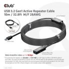 Club3D USB 3.2 Gen1 Active Repeater kábel - 10 m Male/Female