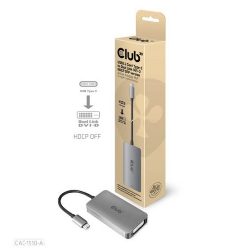 Club3D USB3.2 Gen1 Type-C to Dual Link DVI-D HDCP OFF version Active Adapter M/F for Apple Cinema Displays