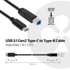 Club3D USB TYPE C GEN 2 MALE (10Gbps) to TYPE B MALE kábel 1Méter / 3.28 Feet