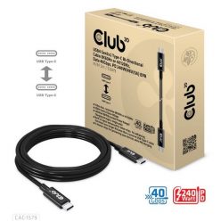   Club3D USB4 Gen3x2 Type-C Bi-Directional Cable 8K60Hz or 4K120Hz, Data 40Gbps, PD 240W(48V/5A) EPR M/M 3m