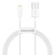 Baseus Superior Series Fast Charging Data Cable USB to iPhone 2.4A 1m gyorstöltő adatkábel, fehér