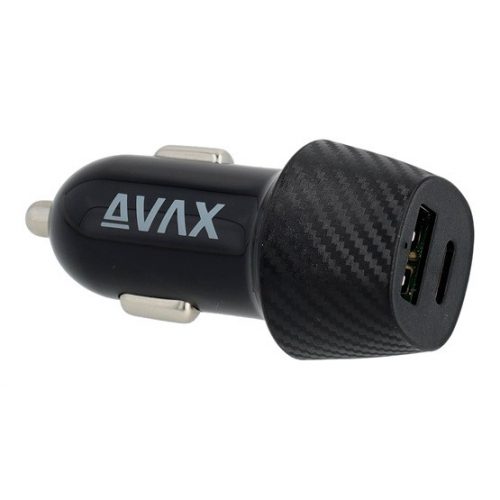 AVAX CC302B CARLY USB A (QC)+Type C (PD) 20W autós töltő, fekete