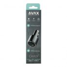 AVAX CC680B CARLY+ USB A + Type C 140W autós töltő, fekete