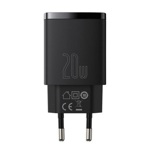 Baseus Compact 20W-os hálózati töltő Type-C, USB-A, fekete