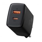 Baseus Compact 20W-os hálózati töltő Type-C, USB-A, fekete