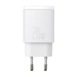   Baseus Compact 20W-os hálózati töltő Type-C, USB-A, fehér