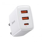 Baseus Compact 30W-os hálózati gyorstöltő Type-C, 2×USB-A, fehér