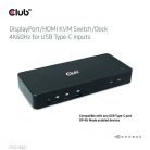 Club3D DisplayPort/HDMI KVM Switch/Dock 4K60Hz For USB Type-C kimenet