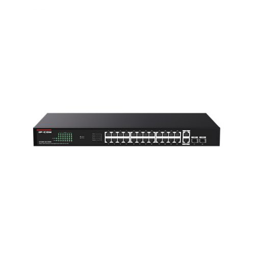 IP-COM Switch PoE - G1128P-24-250W (24x1Gbps; 2x1Gbps uplink; 2x SFP; 24 af/at PoE+ port; 230W, Rackbe szerelhető)