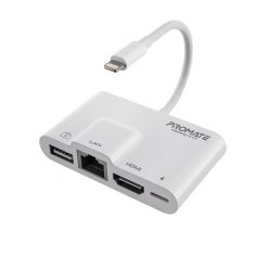   Promate Multimédia Hub - MEDIASYNC LT (Lightning 4in1 HUB, 1x4K HDMI, 1xUSB 3.0, 1xLightning, RJ45, fehér)