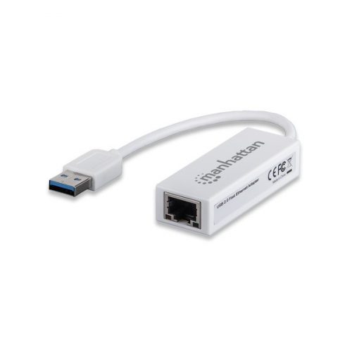 Manhattan Kábel átalakító - USB2.0 to RJ45 (10/100, Fehér)