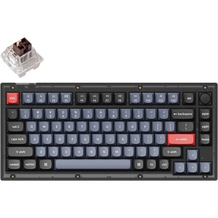 Keychron V1 RGB Frosted Black Knob USB angol gaming Hot-swap K Pro Brown mechanikus billentyűzet fekete