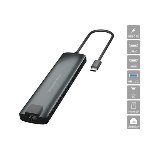 Conceptronic Notebook Dokkoló - DONN06G (USB-C to HDMI+USB-C PD:60W+USB-A+SD/TF+RJ-45, fekete)