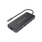 Conceptronic Notebook Dokkoló - DONN15G (USB-C to 2xHDMI+VGA+USB-C PD:100W+3xUSB-A+RJ-45+SD/TF+AUX)