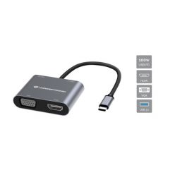   Conceptronic Notebook Dokkoló - DONN16G (USB-C to HDMI+VGA+USB-A PD:100W, ezüst)