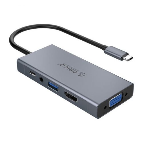 Orico Notebook Dokkoló - MC-U501P-GY/95/ (Bemenet: USB-C, Kimenet: USB-A/HDMI/VGA/Audio/PD, sötétszürke)