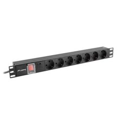   Lanberg 19" PDU/elosztósor 1U 10A 2m 7x Schuko aljzat, fekete C14