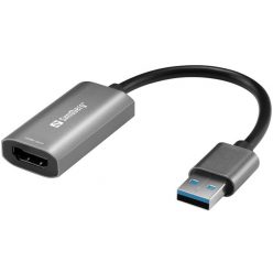   Sandberg Kábel Átalakító - HDMI Capture Link to USB (szürke; HDMI bemenet - USB-A2.0 kimenet)