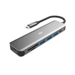   Silicon Power USB HUB - Type-C 7in1 HUB  (1db HDMI, 1db MicroSD, SD kártya, 3db  USB3.0, 1db Type-C ) Fekete