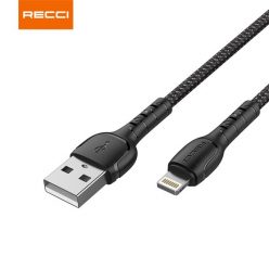 RECCI RTC-N16LB 3A Lightning-USB szövet kábel, fekete - 1m