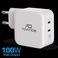   Advance telefon töltő adapter - POWERFLEX TURBO 100W (2xUSB-C, 100W, fehér)