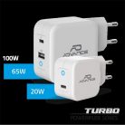 Advance telefon töltő adapter - POWERFLEX TURBO 65W (USB-C+USB-A, 65W, fehér)