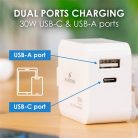 Bluestork Hálózati töltő - PW-NB-30-C-A/2 (USB-C, USB-A, 30W, fehér)