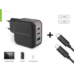   Conceptronic telefon töltő adapter+kábel - ALTHEA17B (2xUSB-C+USB-A, 67W, USB-C töltő kábel, fekete)