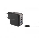 Conceptronic telefon töltő adapter+kábel - ALTHEA17B (2xUSB-C+USB-A, 67W, USB-C töltő kábel, fekete)