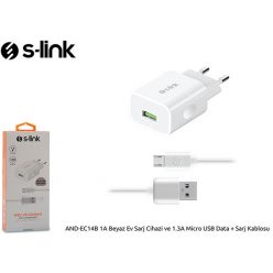   S-Link Hálózati töltő - AND-EC14B Micro USB (1db USB, 5V/1A, 5W, Micro USB 100cm adat+töltőkábel, fehér)