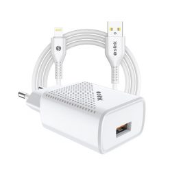   S-Link Hálózati töltő - SL-EC40L (1db USB, 5V/2.4A, 12W, Gyorstöltés, Lightning-USB 100cm adat+töltőkábel, fehér)